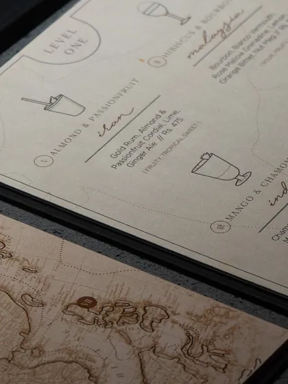 Our menus are founded on mindfulness, with immersive mixology where each sip is a sparkling surprise. This menu, designed like a map, guides you on a global flavor journey.