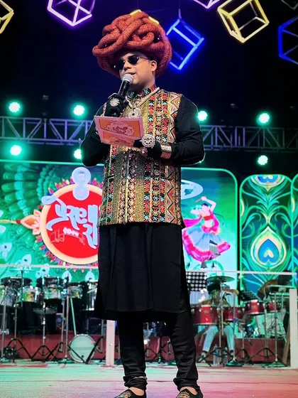 On stage is where I belong. Dressed in a traditional Rajasthani-inspired outfit, I am ready to bring my powerpack energy to your event, ensuring every moment is memorable and every guest feels like a part of the celebration.