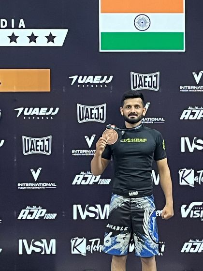 A close-up of one of our fighters with his medal from the AJP Tour. The hard work in the gym pays off on competition day.