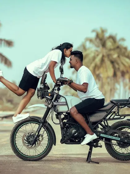 Capturing the fun and adventurous spirit of a couple with their Royal Enfield. This playful pre-wedding concept shoot shows that your story can be told in a way that's uniquely you.