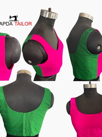 I offer manufacturing services for a variety of blouse designs, like this trendy color-blocked piece. Let me help you produce high-quality garments for your brand.