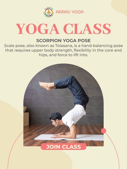 Here we feature Vrischikasana (Scorpion Pose), a hand-balancing pose that requires significant upper body strength, flexibility, and core engagement.