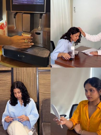 A glimpse into the client journey at my clinic, from enjoying a coffee in the waiting area to a detailed consultation. Every step is designed to be comfortable and reassuring.