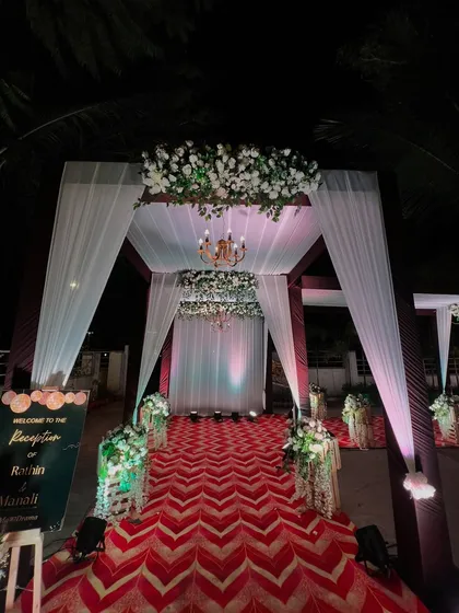 The full view of the grand reception entrance, a perfect welcome for a very special evening.