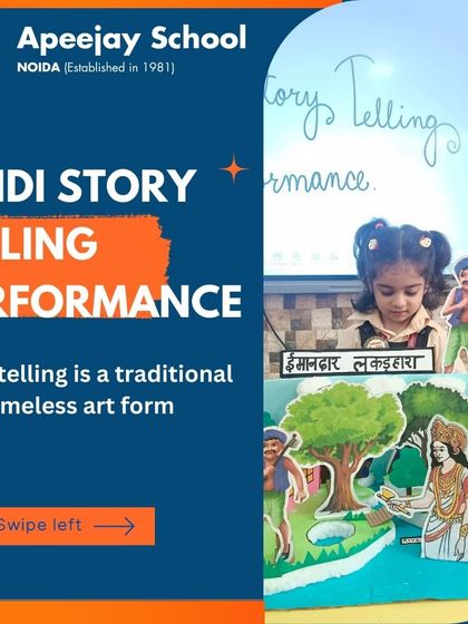 Our Hindi Story Telling Performance for KG students is a timeless art form that educates and entertains. This image, featuring a pop-up story of "The Honest Woodcutter," serves as the perfect introduction to the creative event.