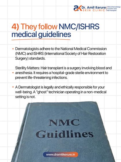 I strictly adhere to the medical guidelines set by the National Medical Commission (NMC) and ISHRS. This means maintaining a hospital-grade sterile environment to prevent infections, as I am legally and ethically responsible for your well-being.