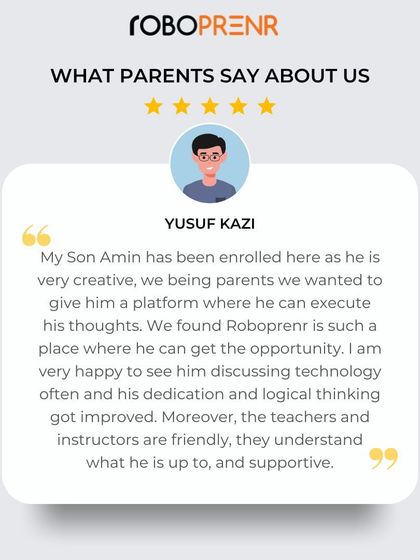A testimonial from parent Yusuf Kazi, who enrolled his creative son to give him a platform to execute his thoughts. He is happy to see his son's logical thinking improve in our supportive environment.
