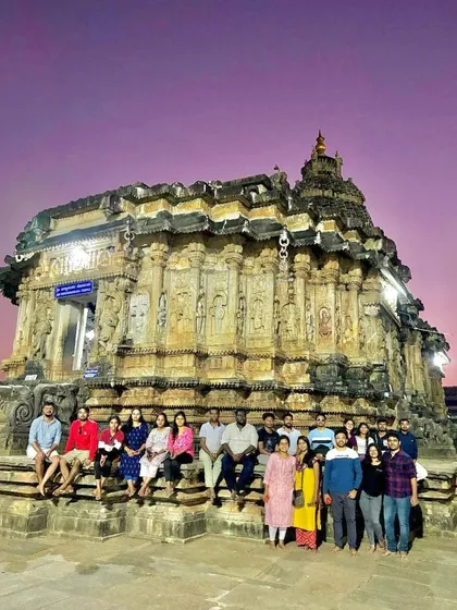 A beautiful evening shot of a group at the Sringeri Sharada Peetham. The peaceful atmosphere here is a highlight of my coastal and Malnad trips.