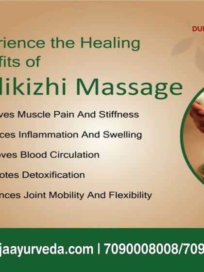 Experience the healing benefits of Podikizhi massage. This therapy uses warm herbal powders to relieve muscle pain and stiffness, reduce swelling, improve blood circulation, and enhance joint flexibility.