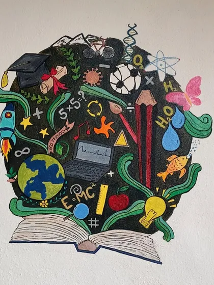 We had so much fun beautifying the walls of Ikshana Patashala, a preschool. We painted several murals, including a welcome wall with kids and flowers, and a large "tree of knowledge" doodle, to create a playful and inspiring environment.