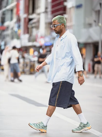 A candid moment, caught mid-stride.