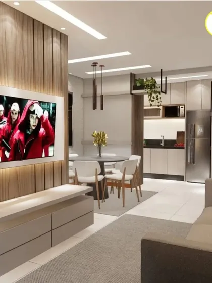 A complete view of the compact living and dining area, showcasing how we maximize space in smaller apartments. The design is both functional and aesthetically pleasing.