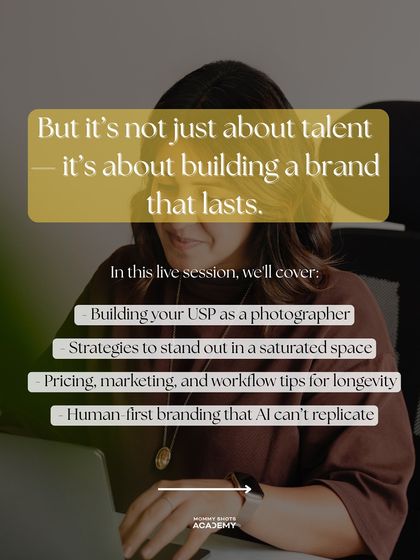 A breakdown of topics for a live session, including building a USP, standing out, and human-first branding.