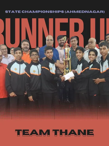 Team Thane with the runner-up trophy in the Inter-District category at the state championships in Ahmednagar, a result of strong team effort.