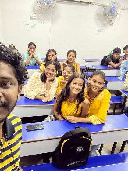 A selfie with some of our students celebrating the yellow-themed day of Navratri 2023.