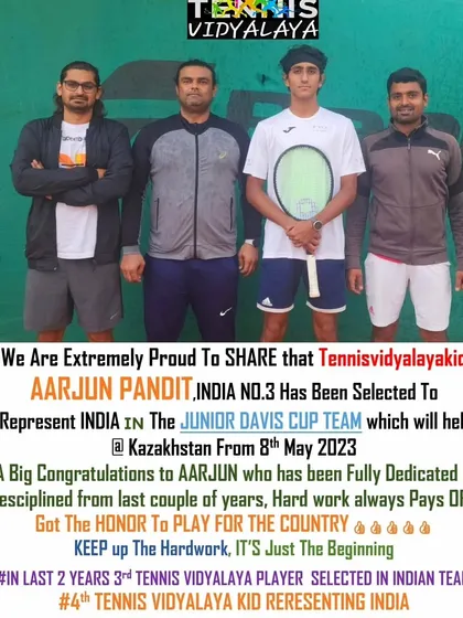 We are extremely proud that our player Aarjun Pandit was selected to represent India in the Junior Davis Cup team. This is the 4th player from our academy to represent India.