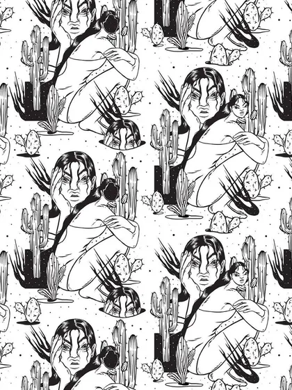 The black and white line art version of the 'Anger' seamless pattern.
