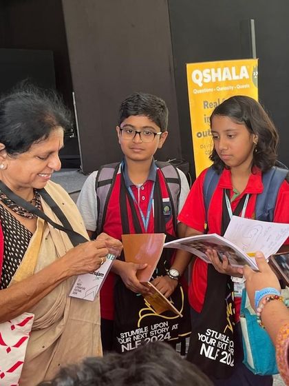 A precious moment at the Neev Literature Festival, signing books and chatting with young readers. Their questions and excitement are a powerful reminder of why I write.