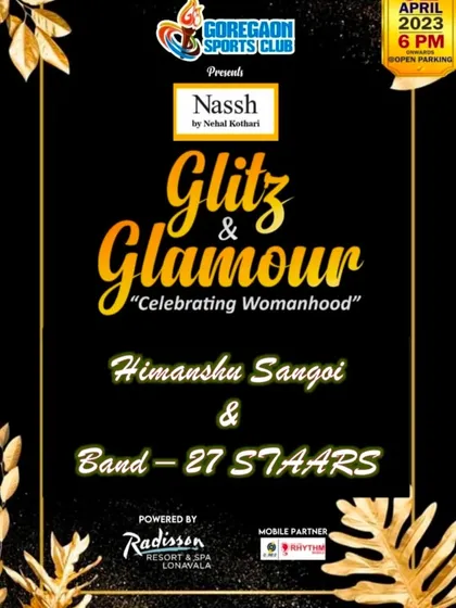 The official poster for the "Glitz & Glamour" event at Goregaon Sports Club, where my band and I performed our musical bingo for over 1000 women.