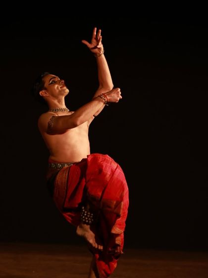 A dynamic pose from my recent concert at NCPA Mumbai, balancing on one leg to create a sense of lightness.