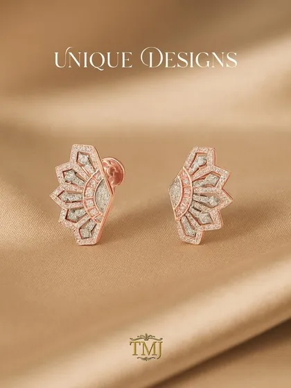 From coffee runs to cocktail nights, these unique fan-shaped earrings move with you. Crafted in rose gold and diamonds, their art-deco inspired design is both modern and timeless.