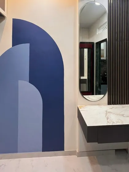 Another angle of the vanity nook, showing how bold color blocking can create a striking visual accent in a room.