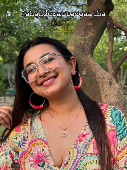 A happy client showing off her crimson hoops. I love seeing how you all style my creations in your own unique way.