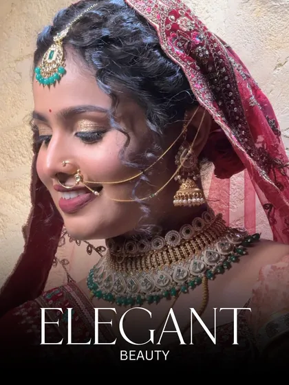 My passion is 'ankhon ka kaam' (eye work). This look features golden shimmer on the lids, paired with a bold lip and a glow that speaks of royalty and timeless charm.
