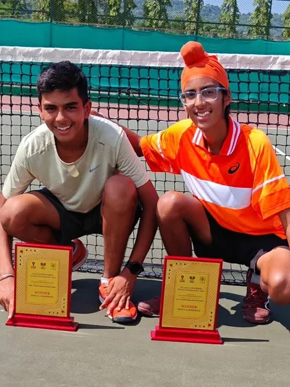 My students Gurrshan and Arsh after winning the U14 Doubles title at the AITA Super Series tournament in Guwahati. Their synergy on the court is a result of dedicated doubles training.