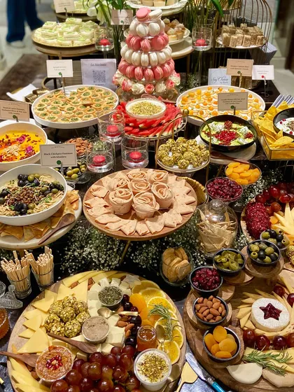 We believe in abundance. Our grazing tables are generously packed with a variety of textures and tastes, from creamy hummus and assorted olives to crunchy nuts and crackers.
