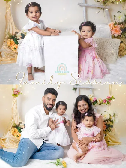 A lovely collage from a family session, showing individual portraits of the children and a beautiful group photo with mom and dad.