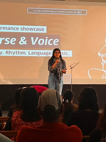 A view from the audience at the 'Verse & Voice' final showcase. We are grateful for our community that comes out to support emerging artists.