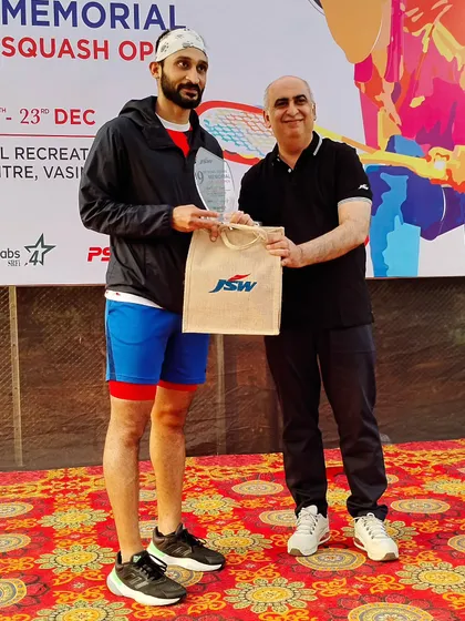 One of our senior players receiving his award at the JSW Memorial Squash Open.