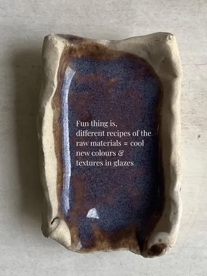 The fun thing about glazes is that different recipes create new colors and textures. Experimenting with raw materials is part of the creative process.