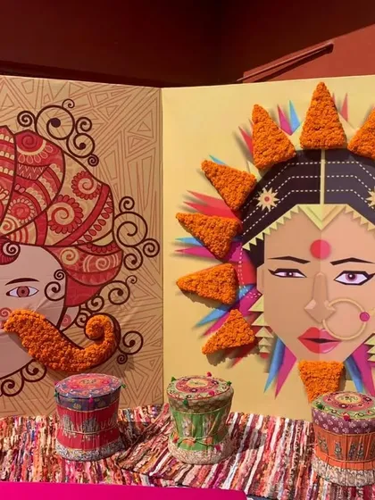 A closer look at the fun, interactive photo booth, perfect for capturing joyful moments during a lively Mehendi function.