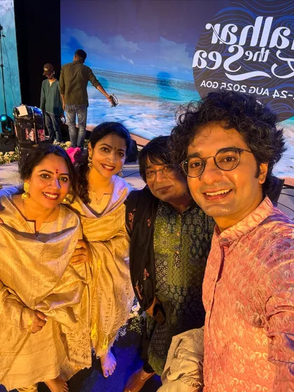 A happy selfie with my co-artists backstage at the Goa festival. The camaraderie and friendships built during these tours are priceless.