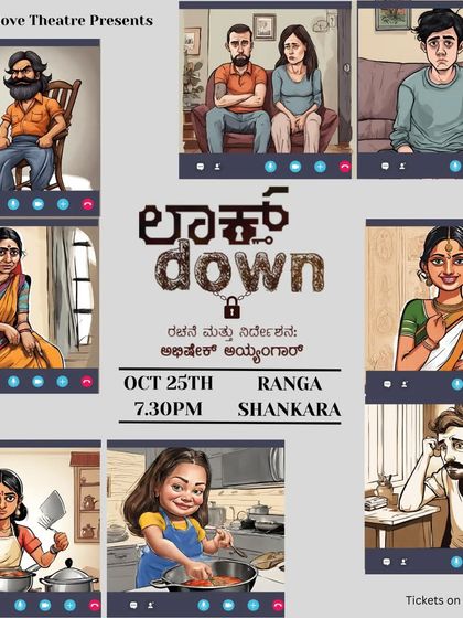 An AI-generated poster for "Lockdown", depicting different characters in their own virtual windows, reflecting the isolation and connection of that time.