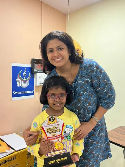 I am so proud of my student, Gatha, and her mentor, Samiksha teacher! Seeing a child's confidence grow and watching them succeed is the greatest reward for me. At Swarmaanas, we nurture talent and celebrate every achievement.