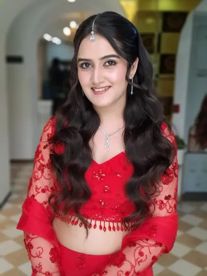 A closer view of the engagement makeup, highlighting the client's bright smile and the natural, luminous finish of her skin.