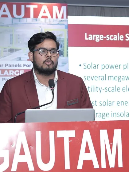 A presenter at our Kolkata workshop discussing the technical details of setting up large-scale solar plants with our advanced modules.