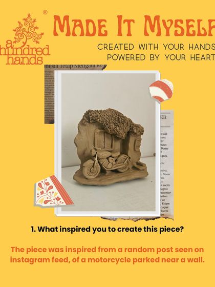 A closer look at our winner's inspiration: a random Instagram post of a motorcycle parked near a wall, transformed into a ceramic sculpture.