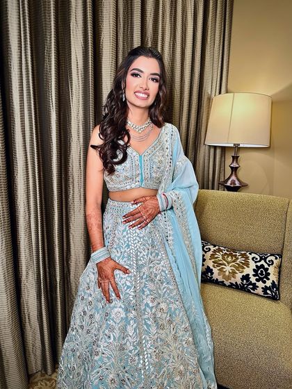 A full-length portrait of Yashvi, showing how the complete look came together with her beautifully detailed outfit.