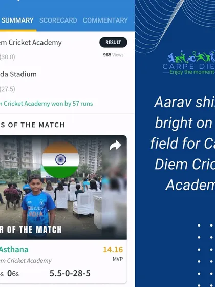 Aarav's stellar 5-wicket haul against Push Noida Stadium earned him the Player of the Match. We are proud to see our young talent making waves.