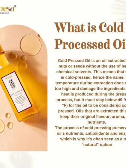 I often get asked what "cold-pressed" means. It's my promise of purity. This process extracts oil from nuts and seeds without heat, preserving all the natural nutrients, antioxidants, and enzymes. This is why my oils are so effective and truly natural.