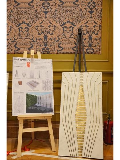 Our 'Namaste' installation, designed for the Dialogues exhibition. The design is a symbolic welcome from India, inspired by the gesture of oneness, humility, and respect.