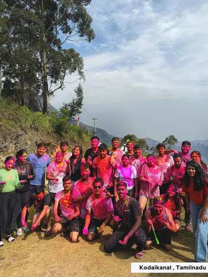 Our Kodaikanal crew, drenched in colours and happiness. We took the Holi party to the Princess of Hill Stations and it was an absolute blast.