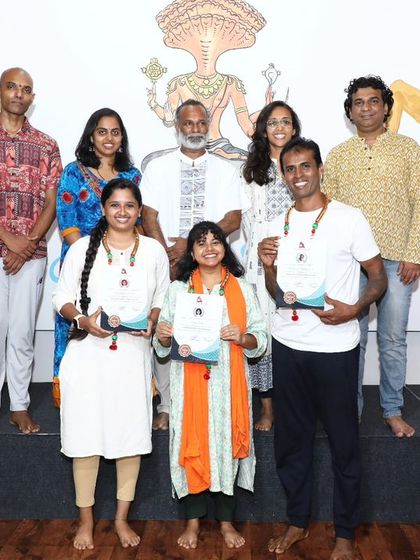 A group of graduates from the June batch, celebrating their successful completion of the sound healing course.