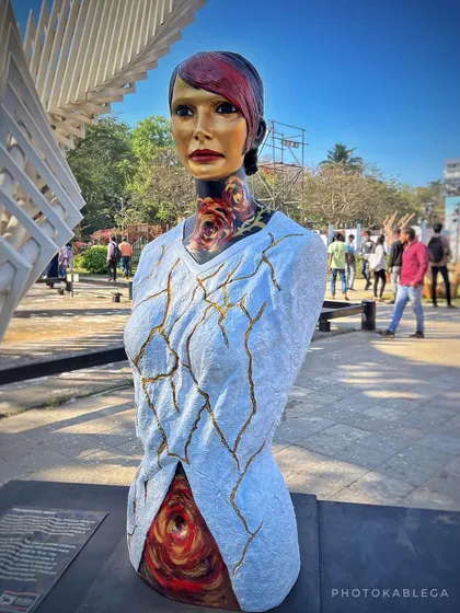 A powerful sculpture of a woman, representing a social theme. I document not just the art, but the stories and messages behind the installations.