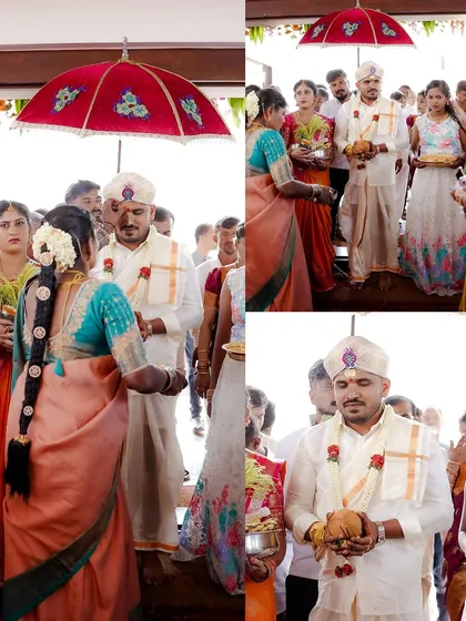 More moments from the Kasi Yatra ritual, where the bride's family welcomes the groom. Capturing these traditions is a key part of my service.