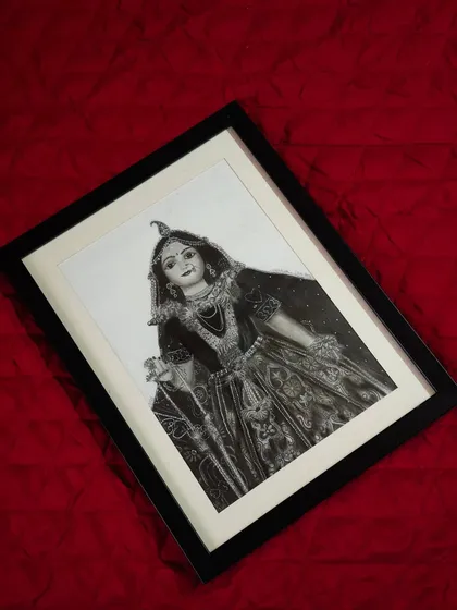 A final look at the framed Radha Rani artwork. Seeing my sketches framed and ready for someone's home is one of the most rewarding parts of my journey as an artist.